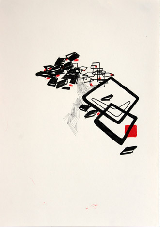 Sophia Mairer: "happen1" | 2011 | Tusche und Buntstift auf Papier | 42 x 29,7 cm